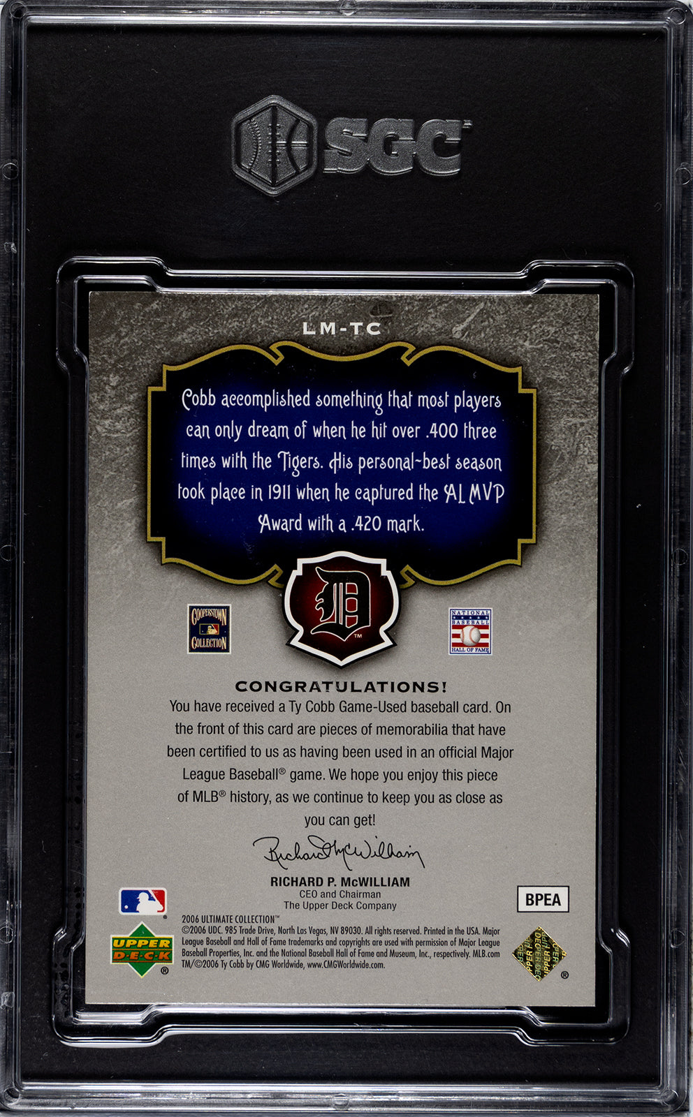2006 Ultimate Materials Ty Cobb 4/5 SGC Authentic