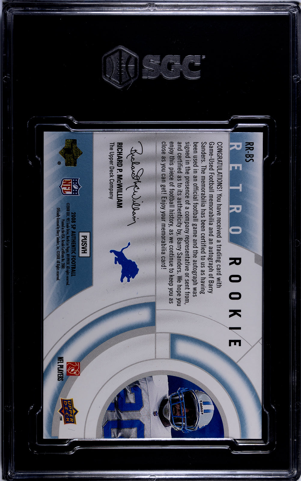 2008 Barry Sanders SP Authentic Retro Rookie SGC 8/10 /75