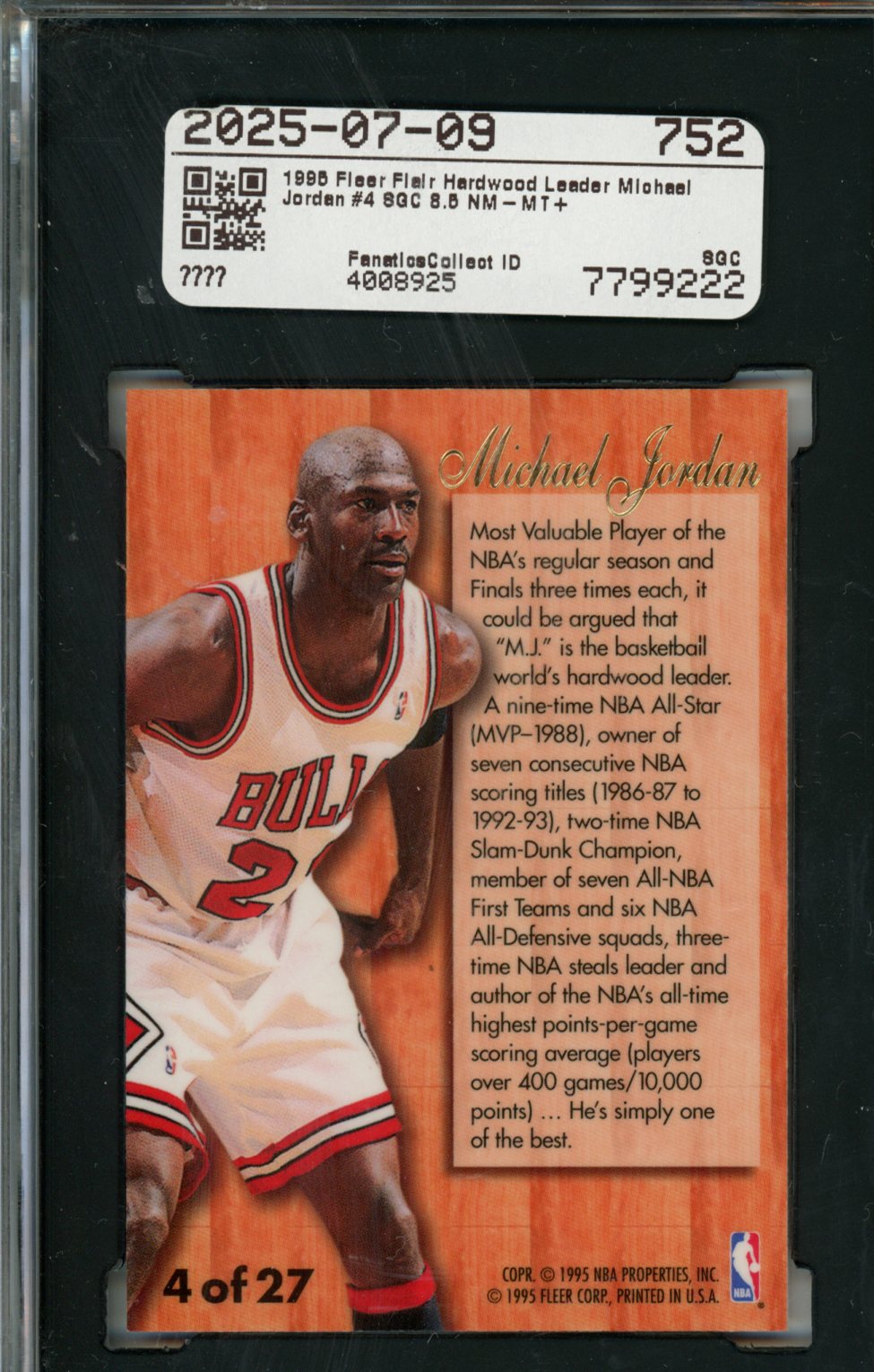 1995-96 Michael Jordan Fleer Flair Hardwood Leaders SGC 8.5