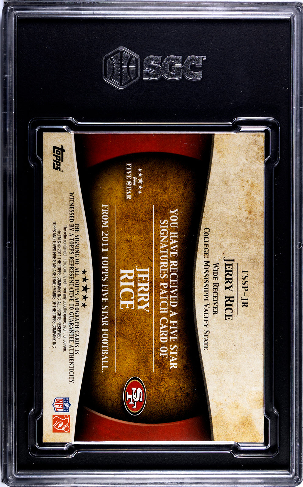 2011 Topps Five Star Jerry Rice Jersey Auto SGC 8.5