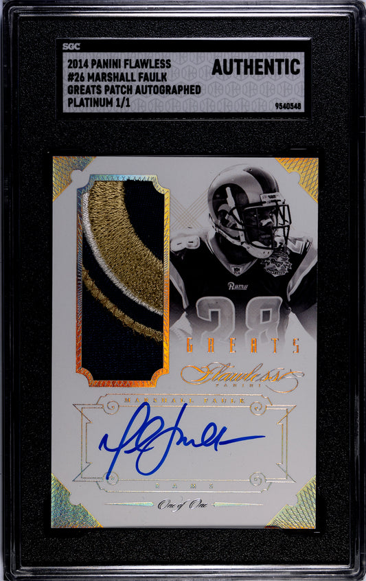 2014 Panini Flawless Marshall Faulk 1/1 game used jersey patch auto SGC A