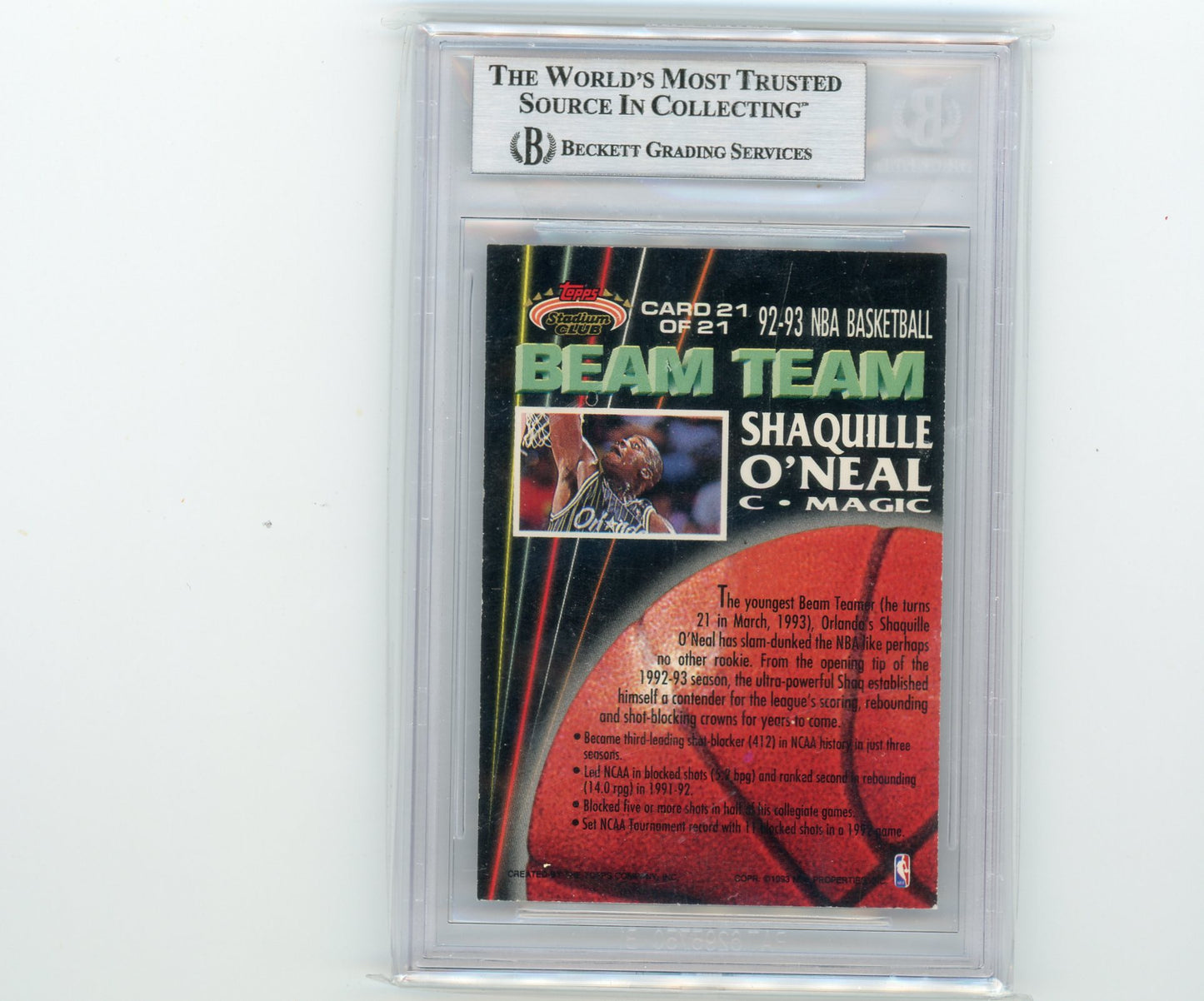 1992 Topps Shaquille O'Neal "Shaq" Beam Team rookie auto BGS