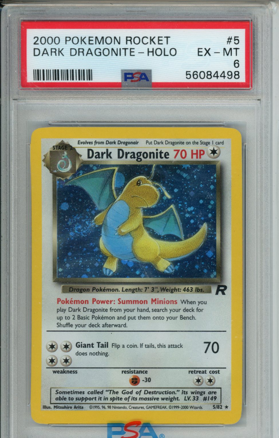 2000 Pokemon Dark Dragonite Holo PSA 6
