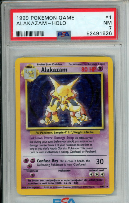 1999 Pokemon Alakazam Holo 1/102 PSA 7