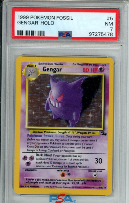 1999 Pokemon Fossil Gengar Holo 5/62 PSA 7