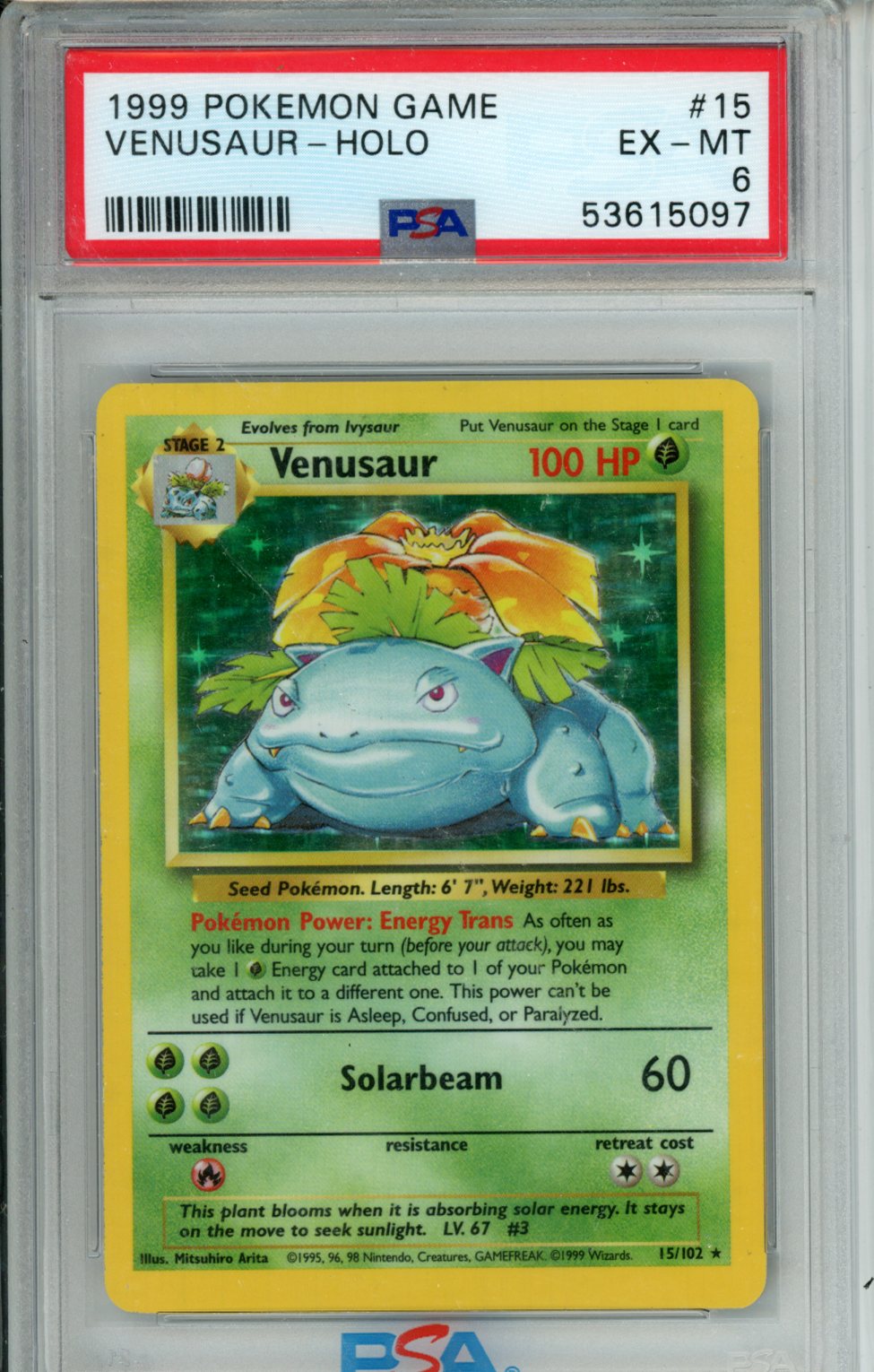 1999 Pokemon Venusaur Holo PSA 6 15/102