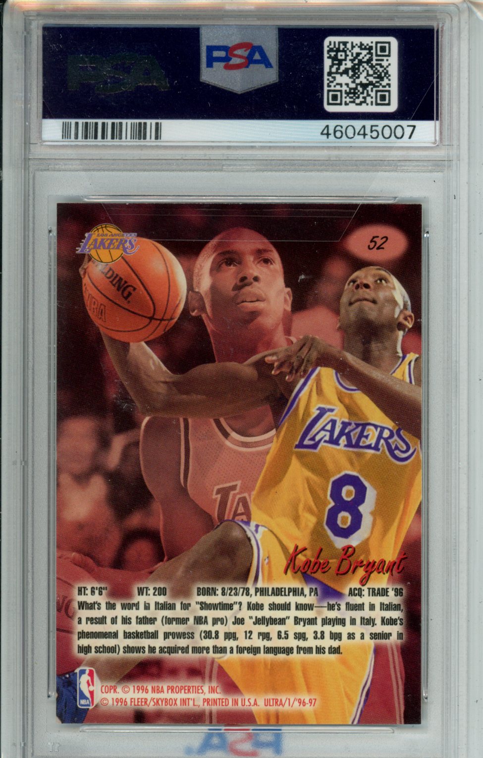 1996 Ultra Kobe Bryant PSA 8 #52