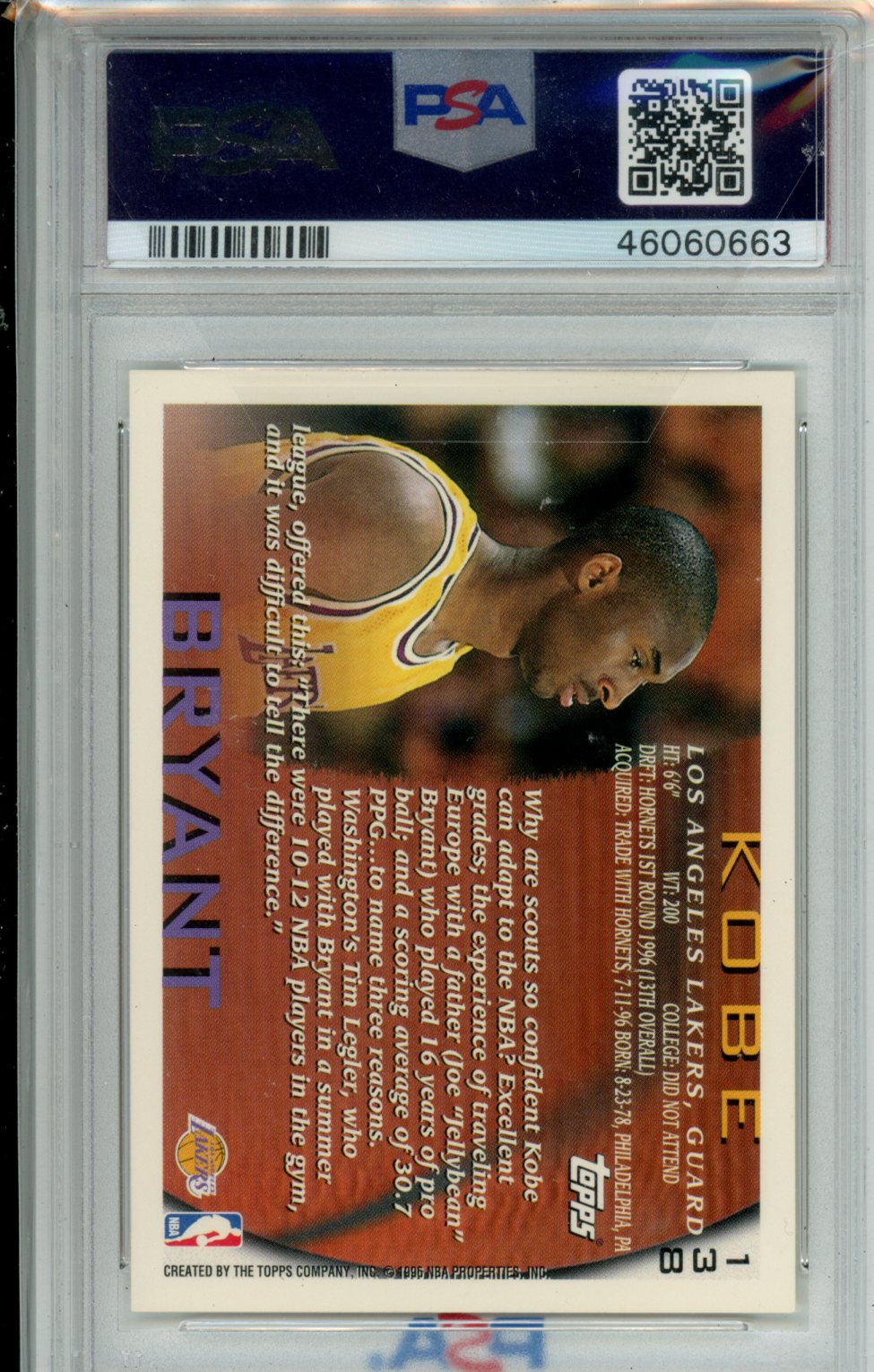 1996 Topps Kobe Bryant PSA 8